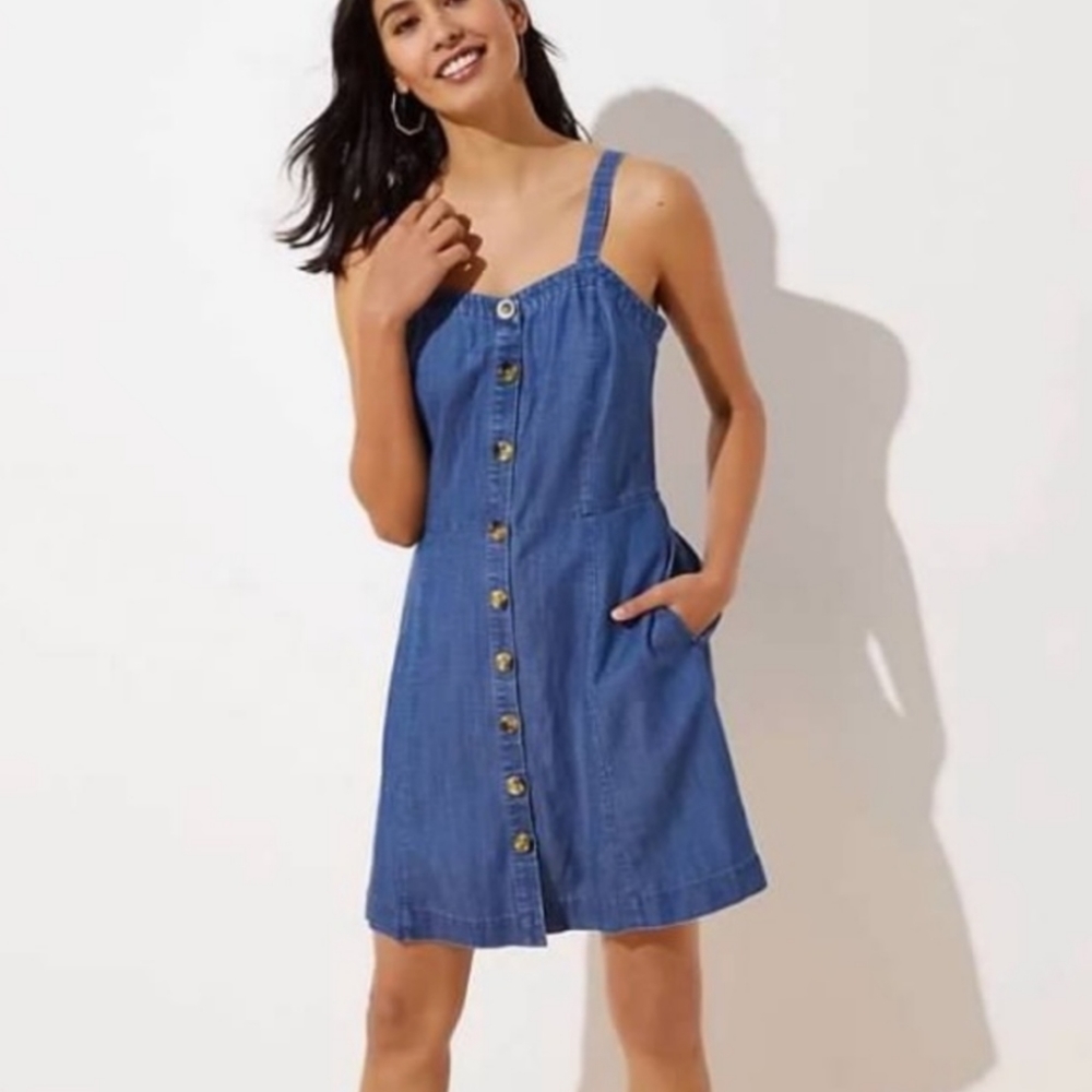 Loft Chambray Button Front Tank Dress